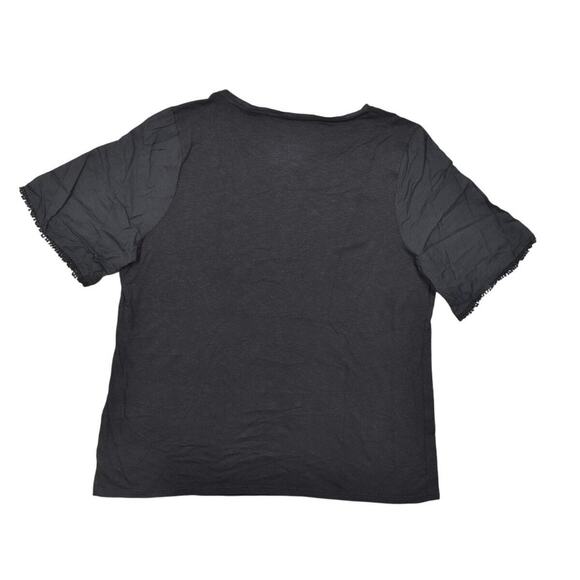 NEW Chico's Size 3 Black Cotton Blend Blouse SS Knit Flutter Tee Embroider - Picture 2 of 6